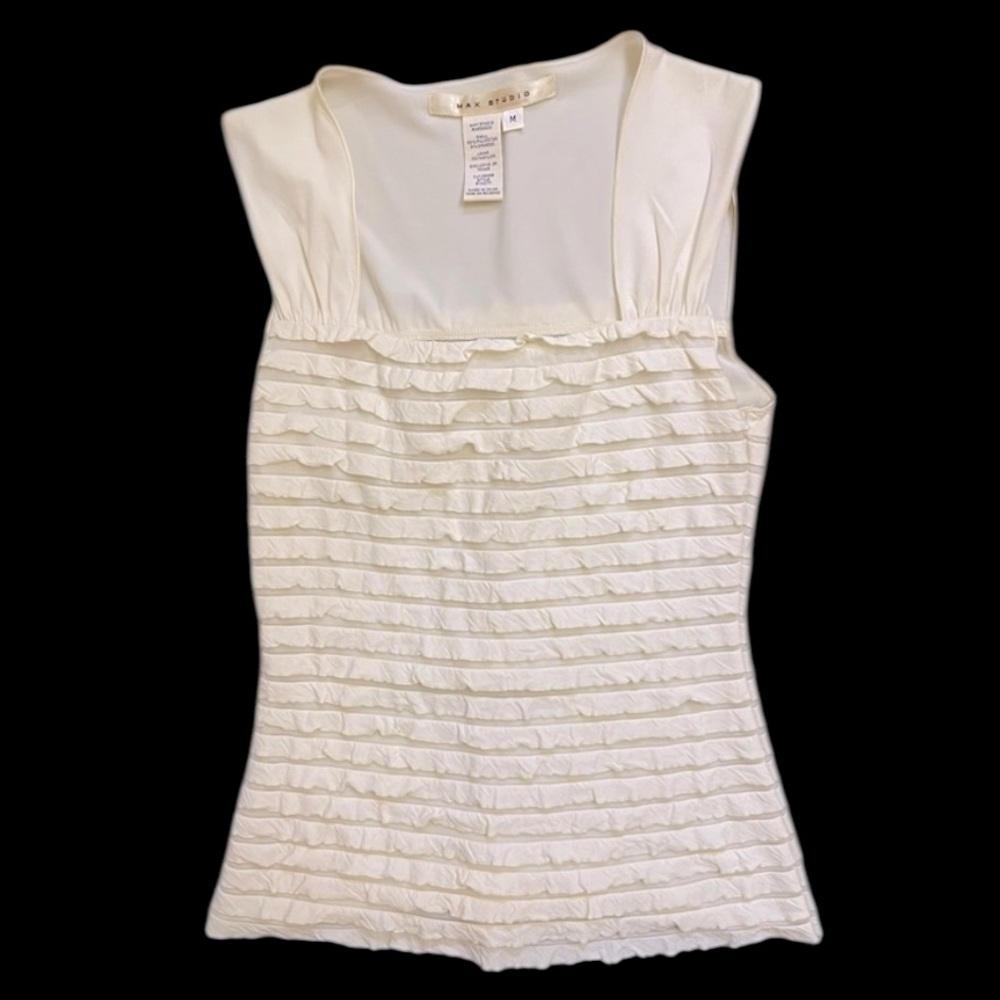 Max Studio Tier Ruffled Sleeveless White Top Size Medium